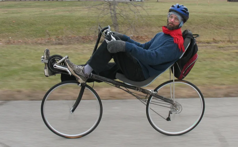 rider on recumbent bike