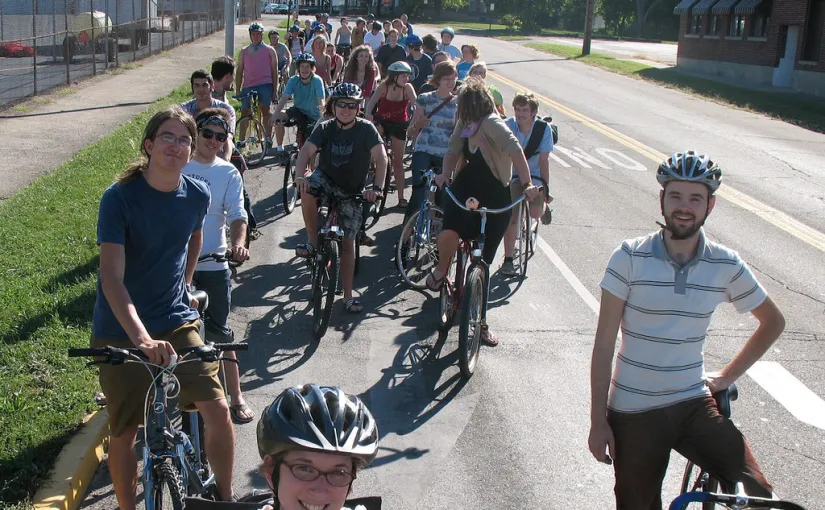 Group of casual cyclists on a ride