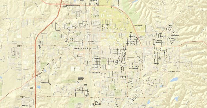 A map of missing sidewalks in Bloomington, Indiana